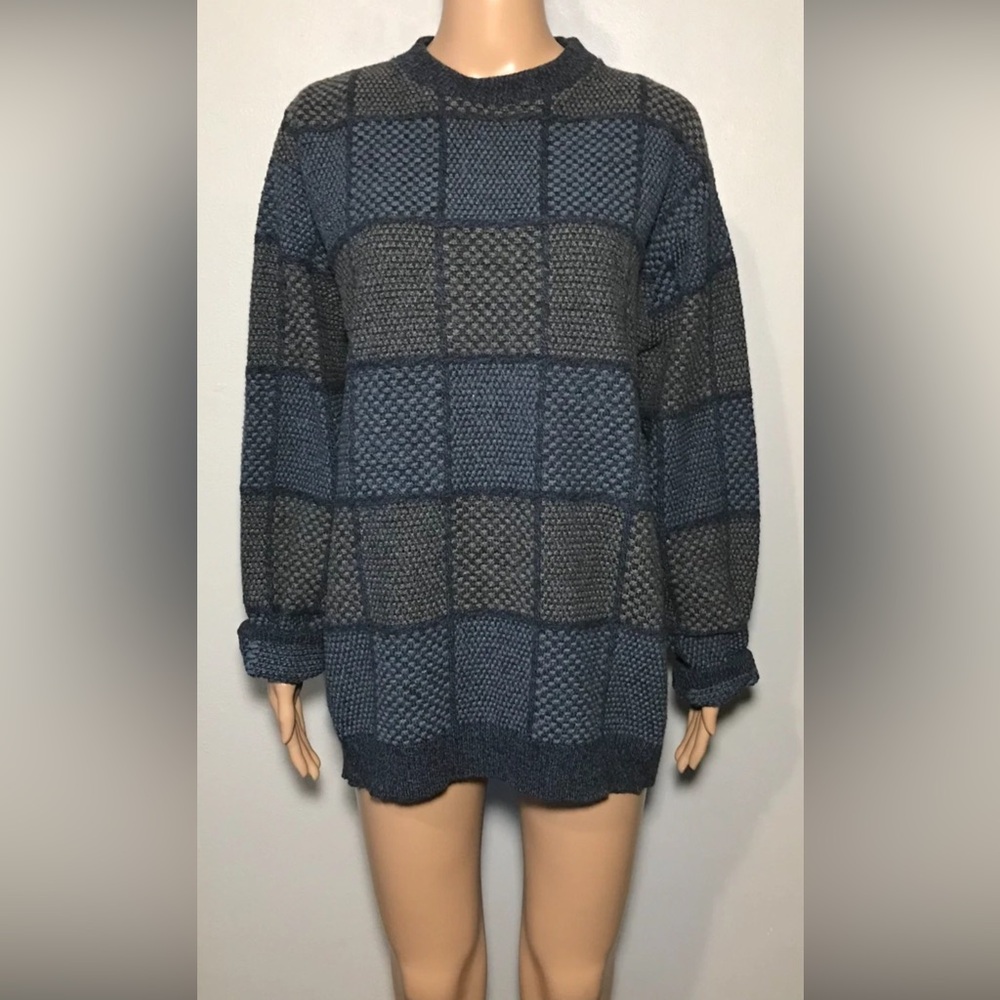 Vintage Bill Blass Men's Sweater SizeXL Blue Gray Tight Knit Cotton Blend Casual